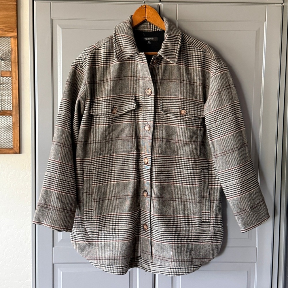 Madewell Women Cohancy Plaid Bonded Oversized Flannel Shirt-Jacket, Black, XXS